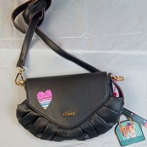 👜 Nikky by Nicole Lee Black Crossbody Bag with Heart Accent